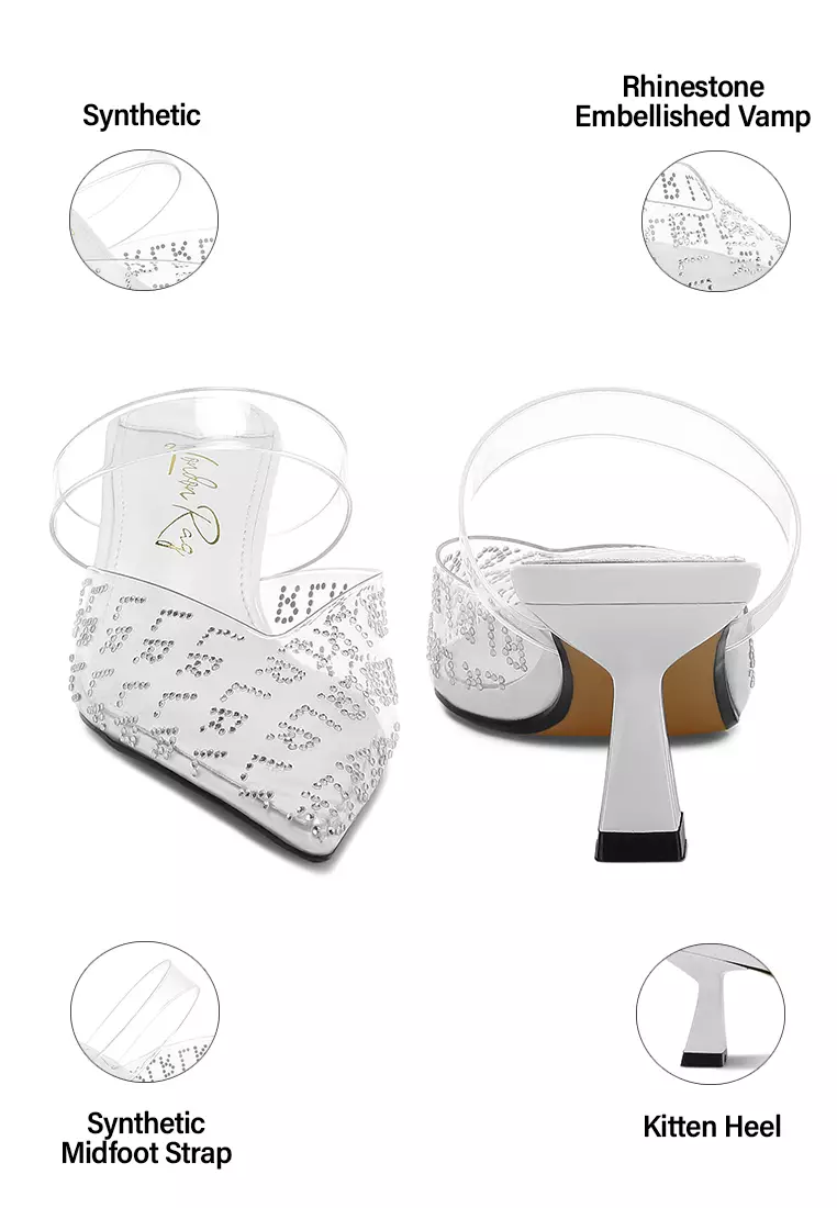 白色尖頭小貓跟鞋