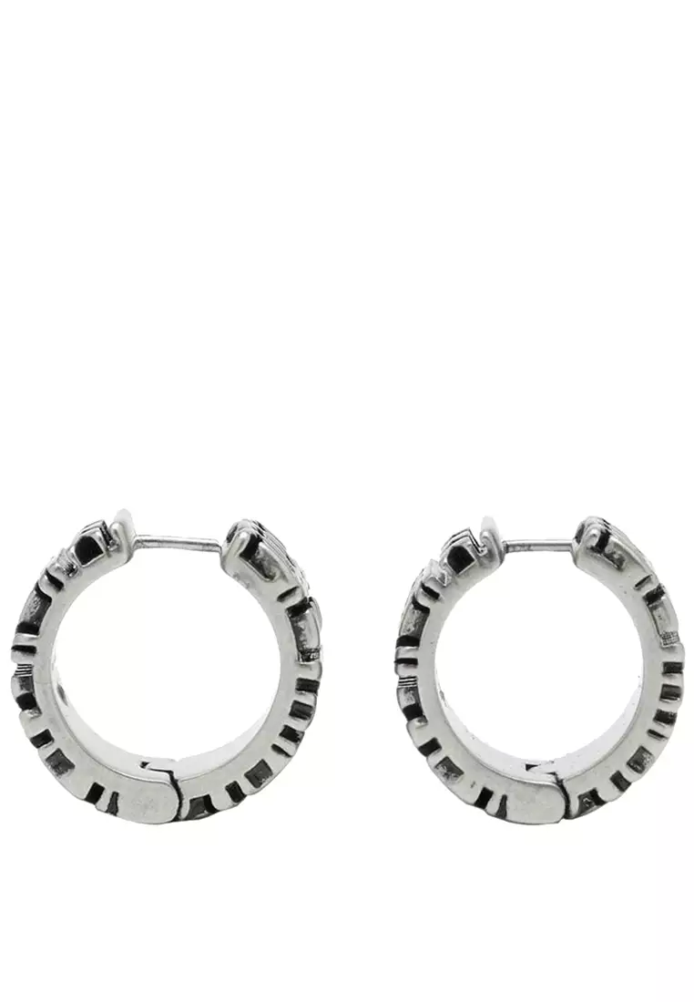 The Monogram Engraved Hoops Earrings in Aged Silver 2P3JER001J15