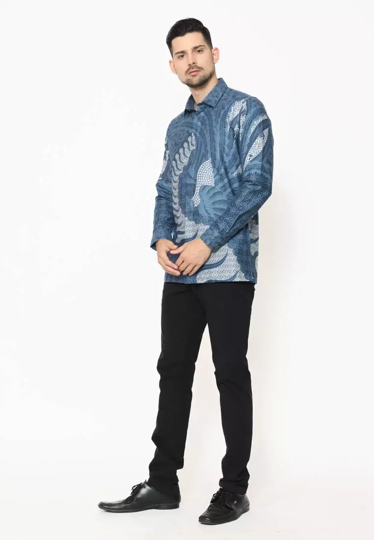 MAGINOT ALTA BIRU MUDA Batik Slim Fit Lengan Panjang