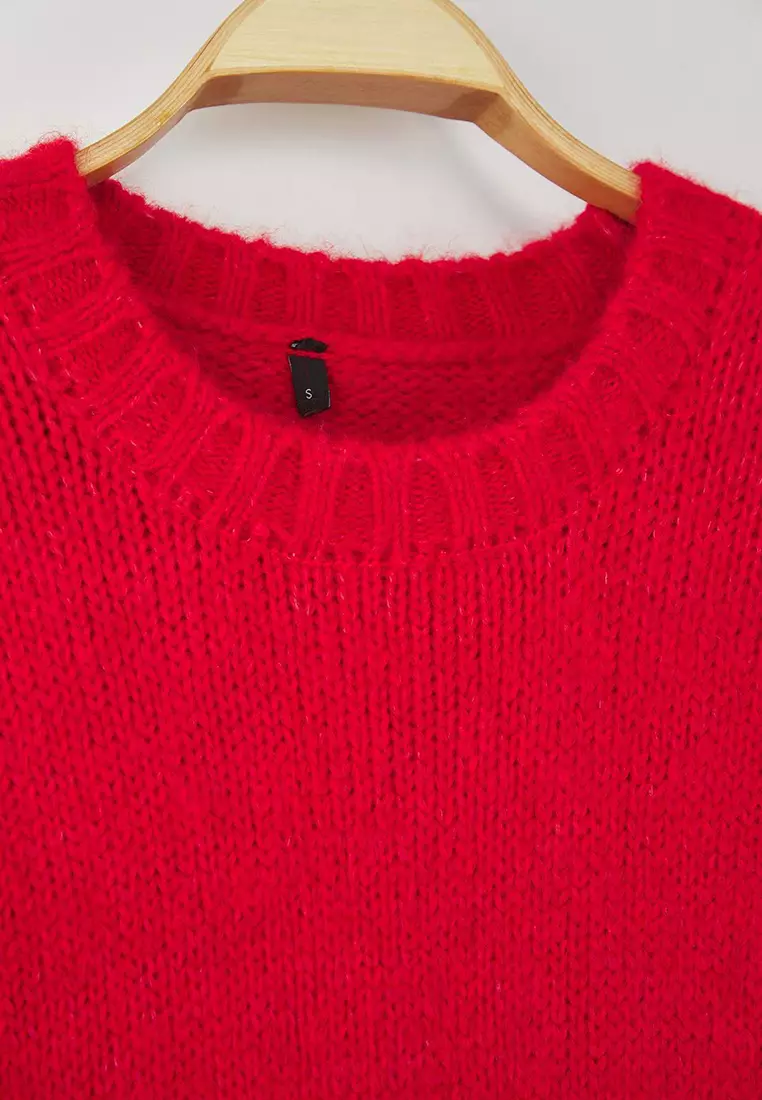 Wardrobe Essentials Red Soft Textured Loose Fit Basic Knit Sweater | Twoaw26Kz00073