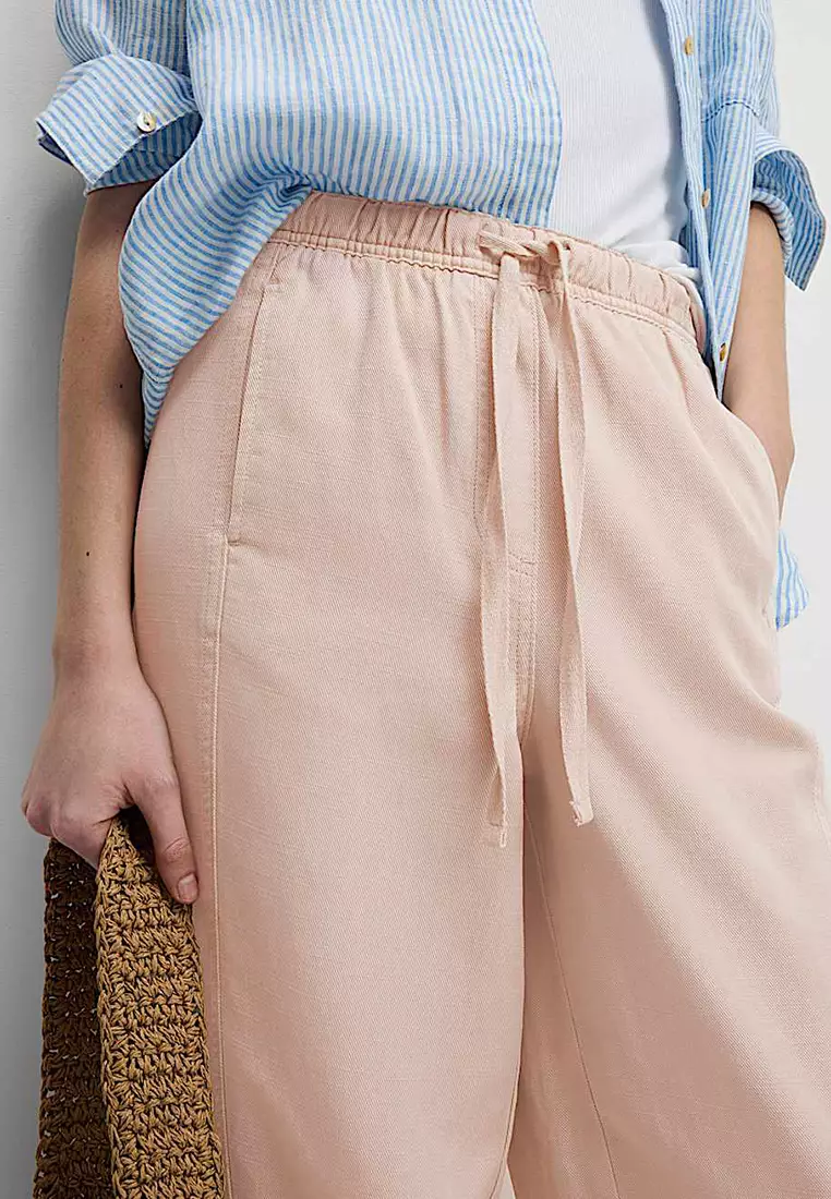 Drawstring Pull On Garment Dye Cropped Tapered Trousers