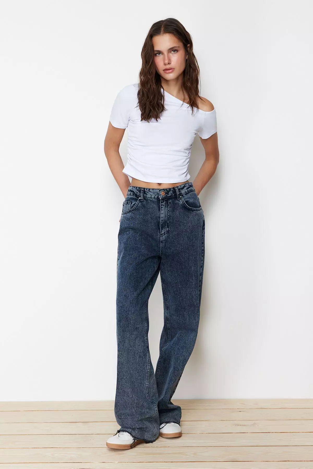 Asymmetrical Ruched Crop Top