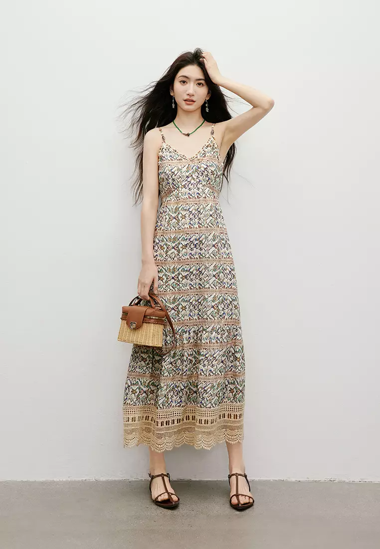 Buy Hopeshow Bohemian Maxi Dress with Embellished Straps Online