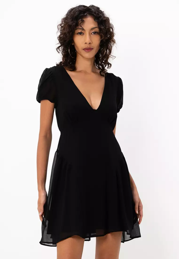 ASOS Design Short Sleeves V-Neck Chiffon Mini Dress 2025 Buy