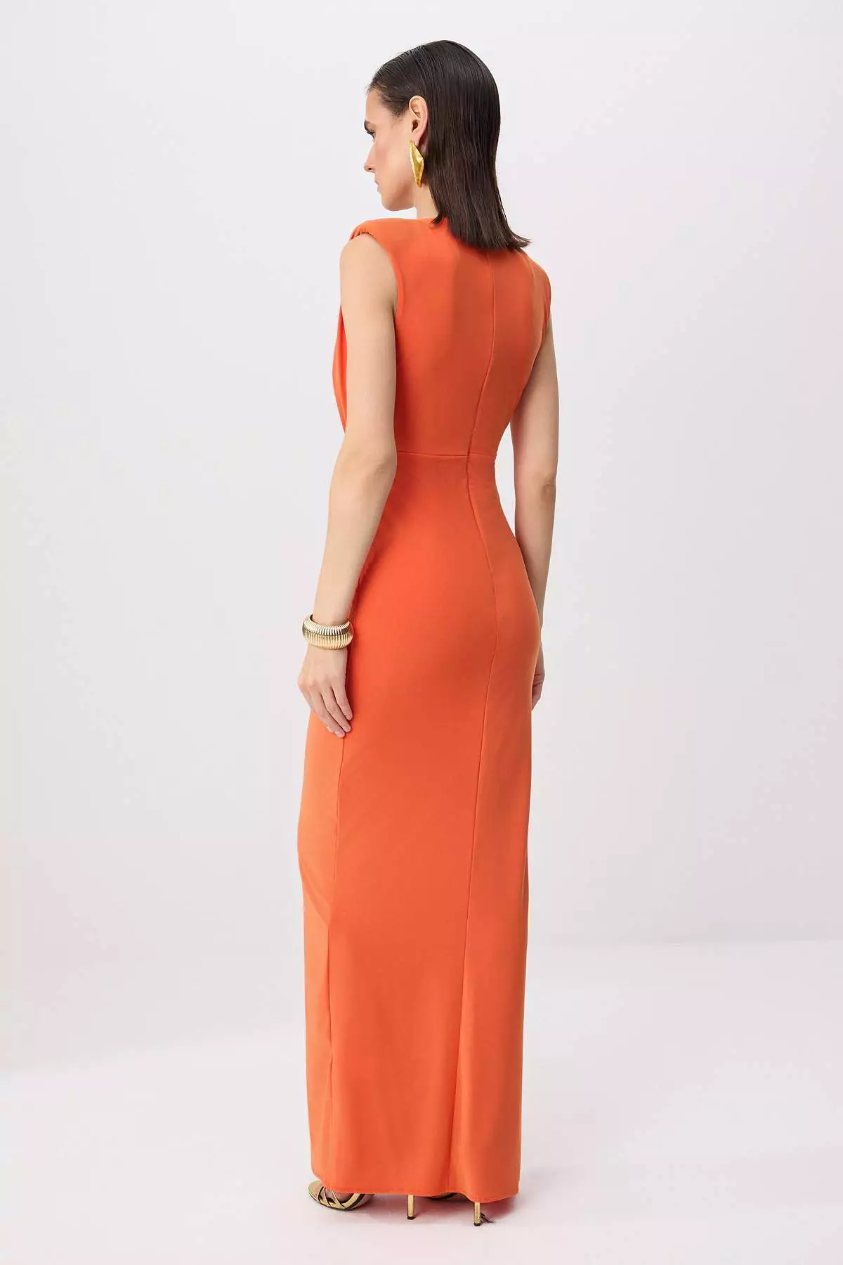 Orange Shift/Straight Cut Maxi Knitted Evening Dress & Graduation Gown Tprss26Ae00026