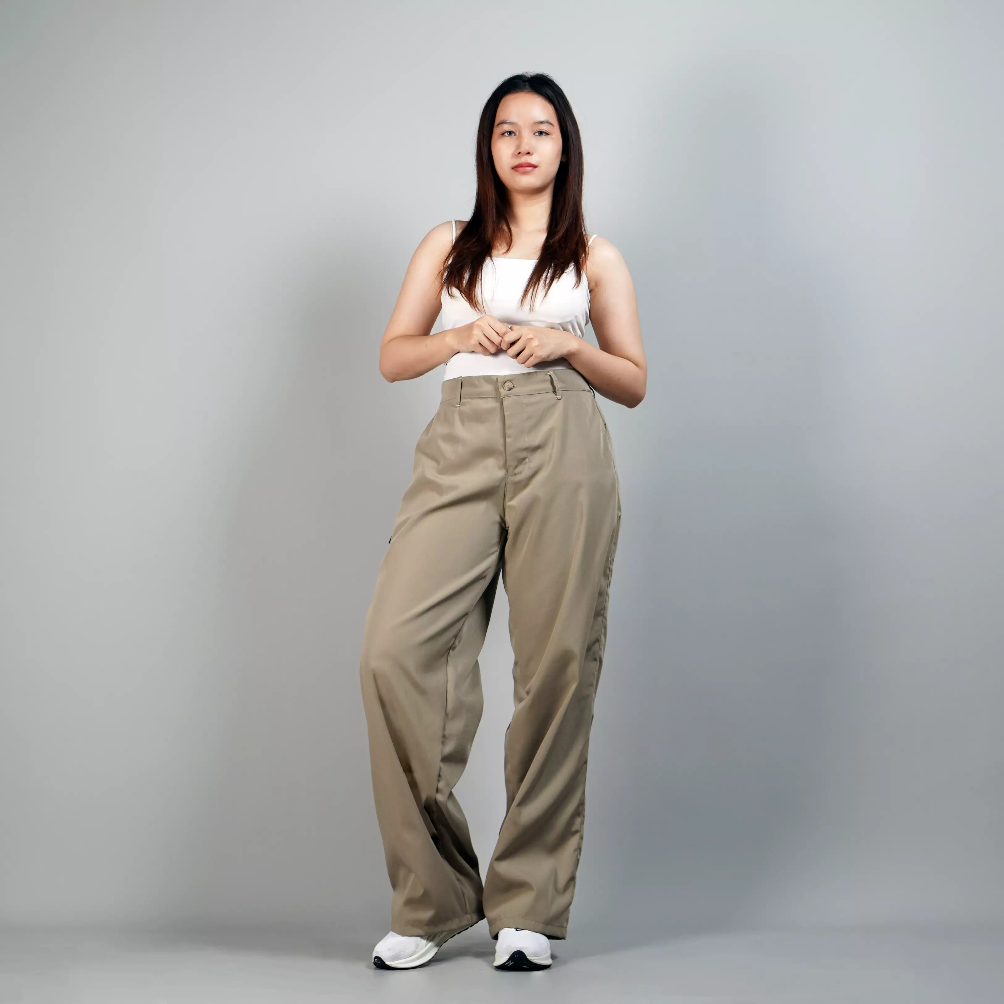 KORY Women Loose Pants For Women Celana Panjang Loose Fit Wanita - BEIGE