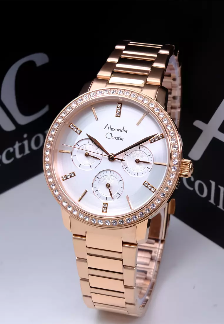 Alexandre Christie Jam Tangan Analog Wanita Rosegold Case Silver Dial - 2A47BFBRGSL