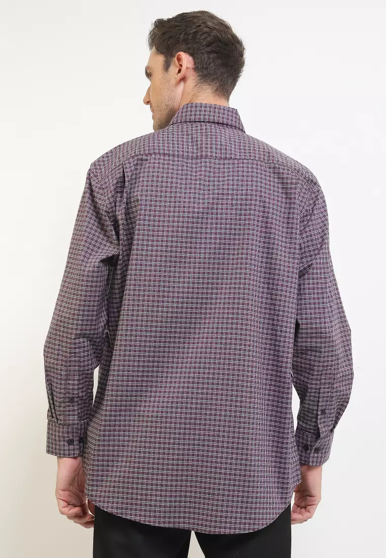 Kemeja Lengan Panjang Pierre Cardin Check Kollec - Casual Brown
