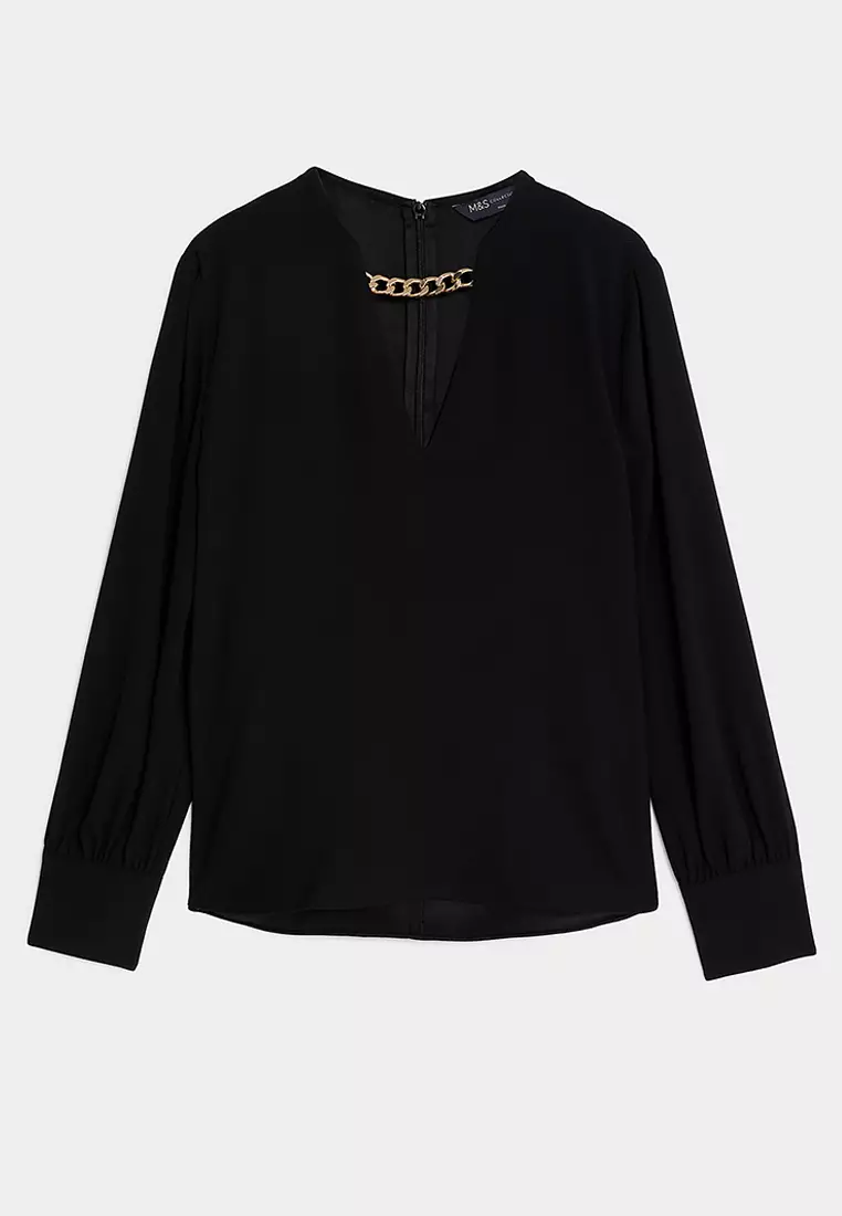 V-Neck Tie Front Blouse