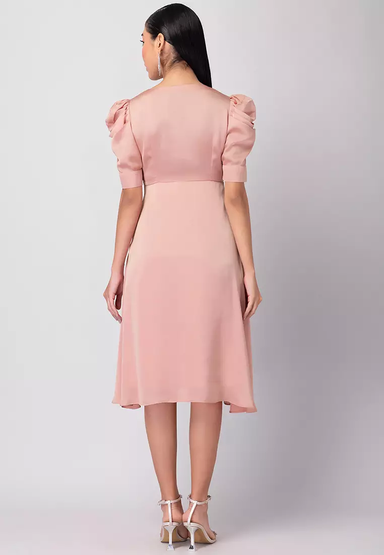 knee length dresses for ladies Linen-Blend A-Line Midi Dress main image 1