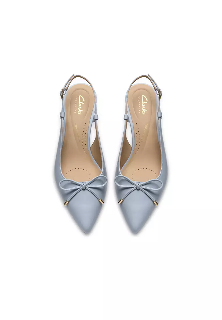 Womens Zarey Bow Heeled Mules Light Blue Lea - Wide Fit