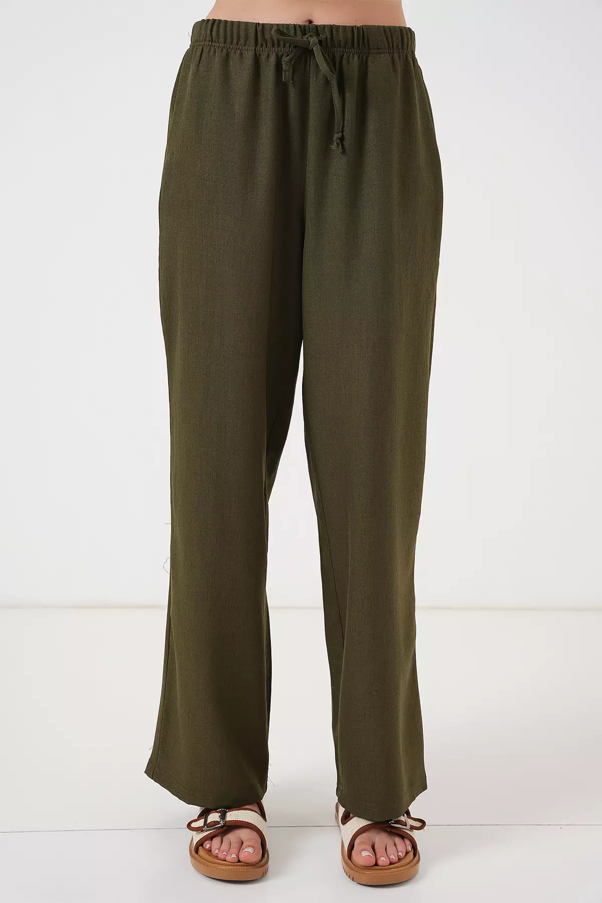 Wide Leg Linen-Look Trousers