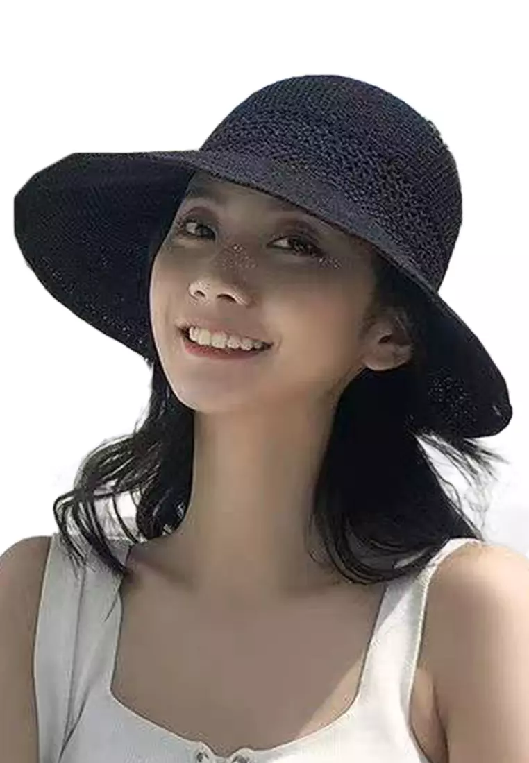 Bow Hollow Big Brim Folding Sunshade Fisherman Caps A22062408BK