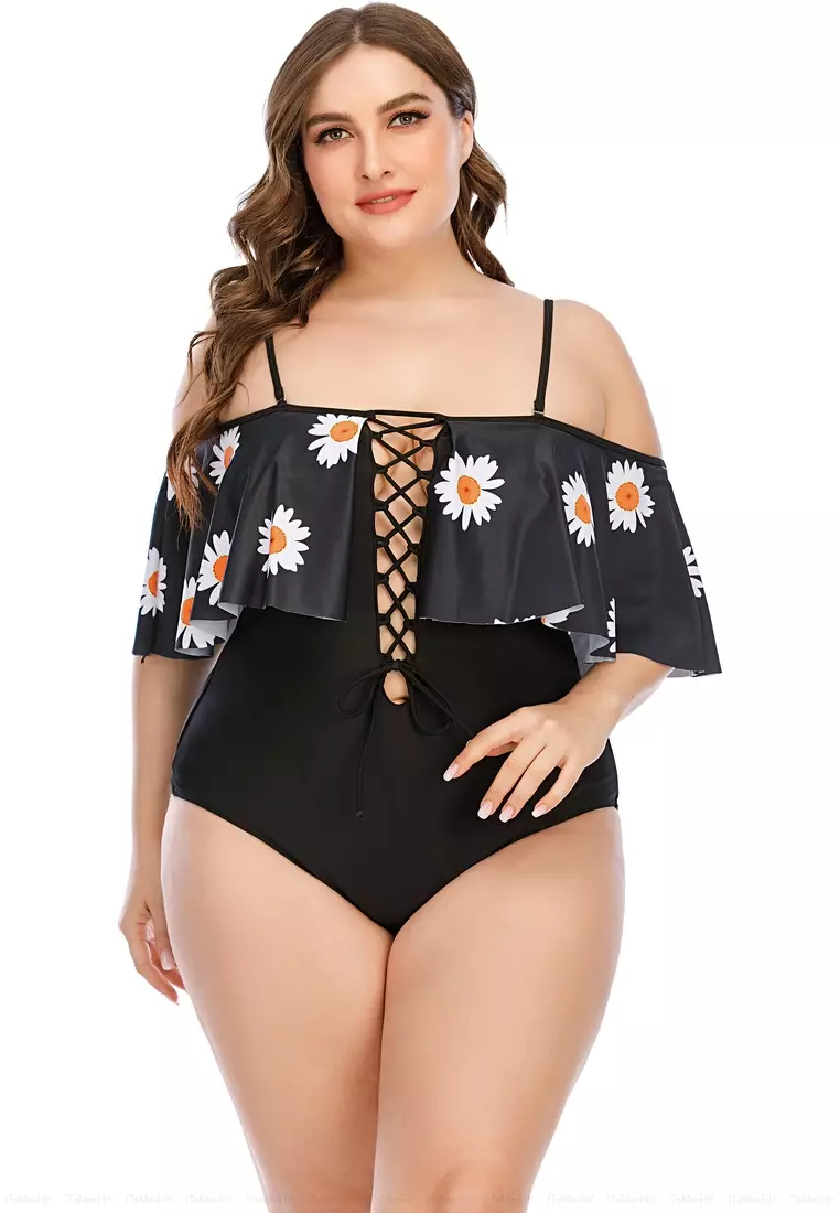 Plus size off the hot sale shoulder one piece swimsuit