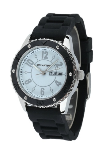 EGLANTINE 銀色 EGLANTINE® Vanessa 女士精鋼石英手錶，白色錶盤，黑色橡膠錶帶 3D4C2ACBCDD1A4GS_1