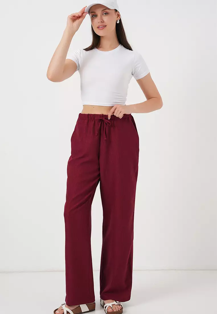 Wide Leg Linen-Look Trousers