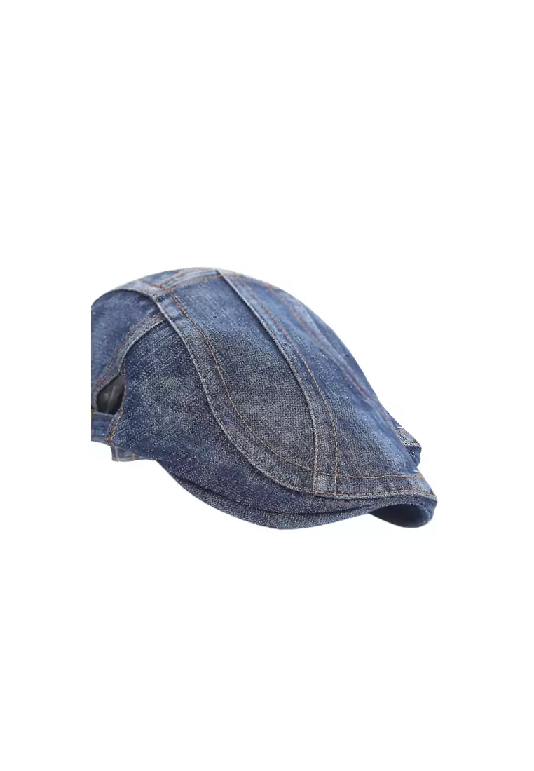 Hamlin Topi Baret Pria Denim Retro Casual - J-87 - Dark Blue