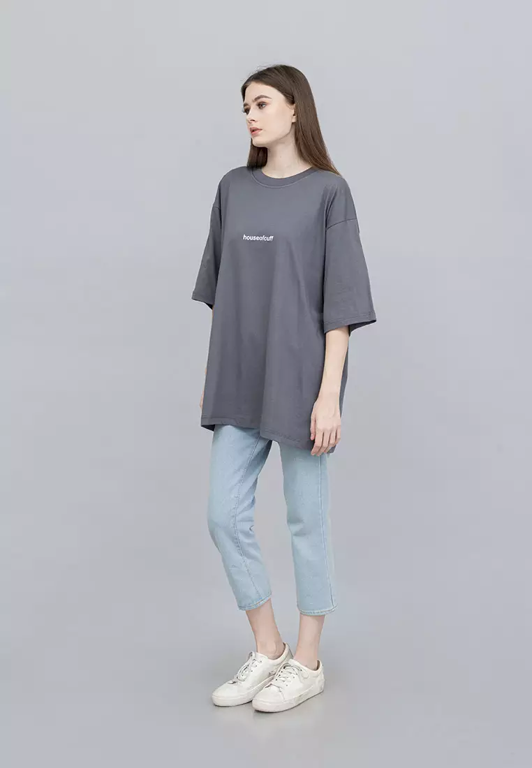 Houseofcuff Kaos Oversized T-shirt Wanita Unisex Tebal Abu Tua Dragon