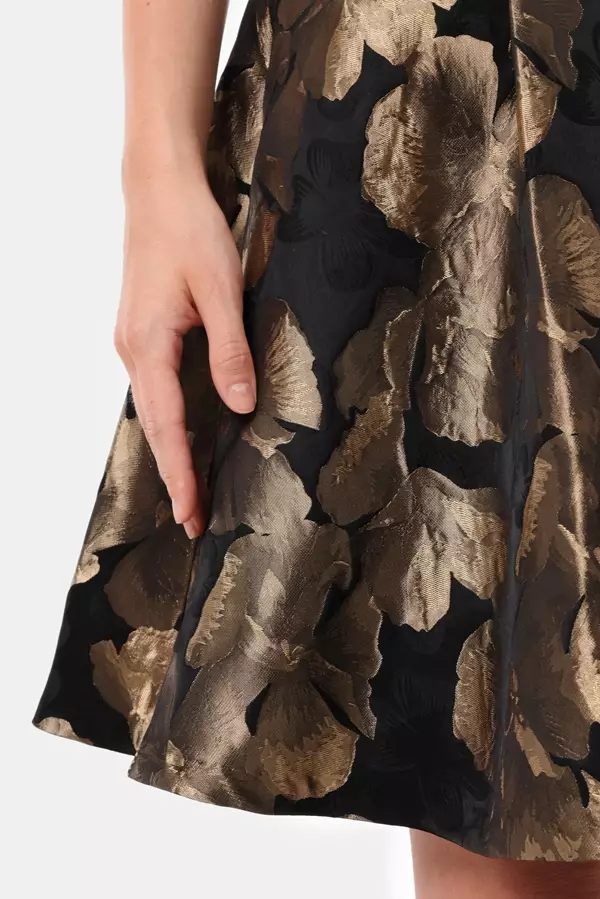 MINIMAL - Golda - Dress Jacquard Motif Bunga - Black