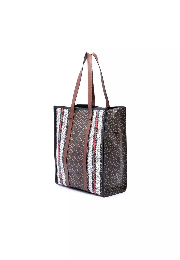 Pre-Loved Burberry Tb Monogram E-canvas Stripe Vertical Tote