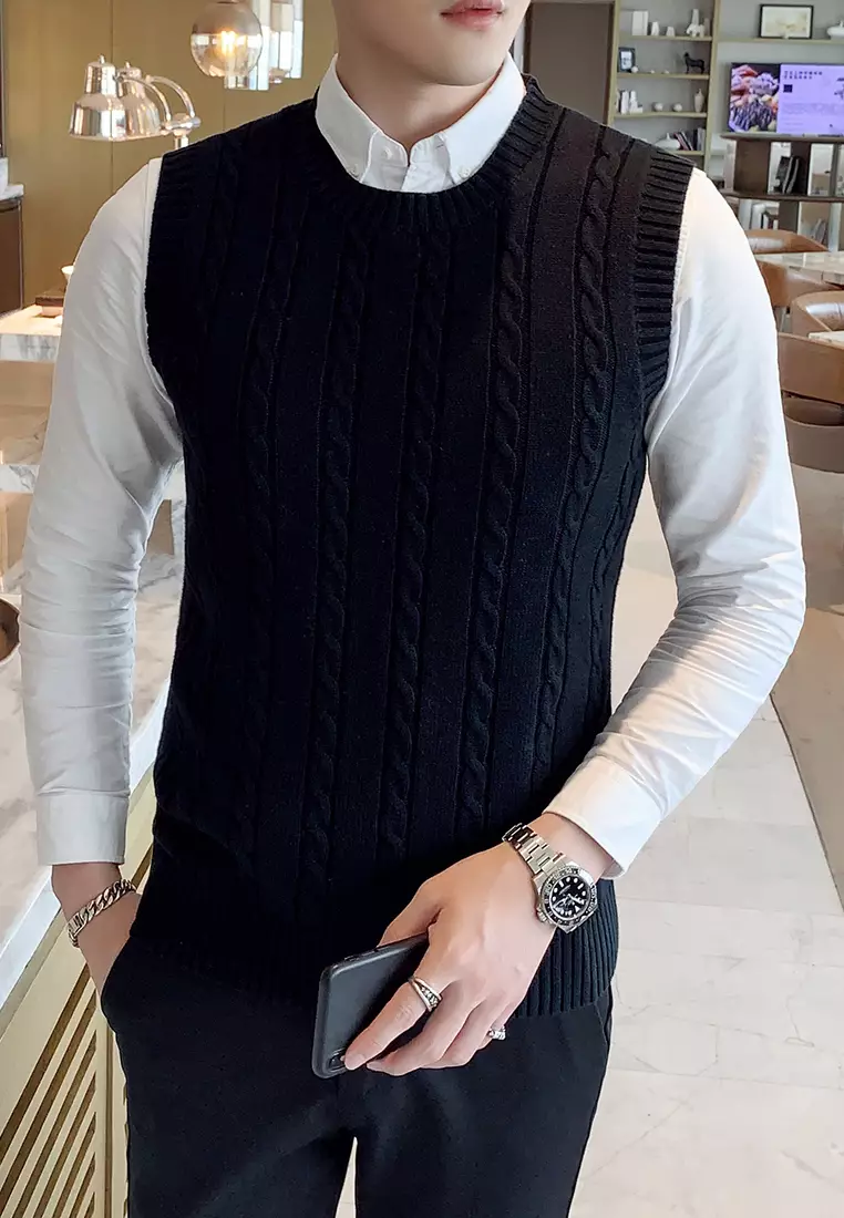 Round Neck Jacquard Knitted Vest XH1960