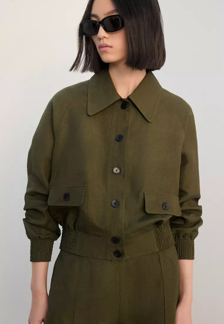 Buttons Linen-Blend Jacket