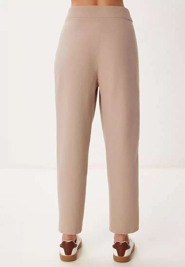 Women's Beige Pocket Linen Shalwar Trousers Bv00164