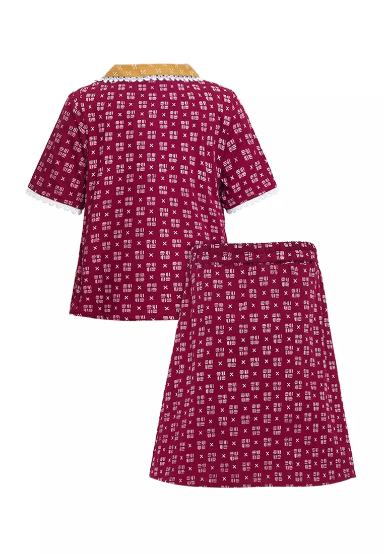 Setelan/ Stelan Baju Anak Perempuan Blouse Atasan Kids dan Bawahan Rok Arsika Path Maroon Mustard