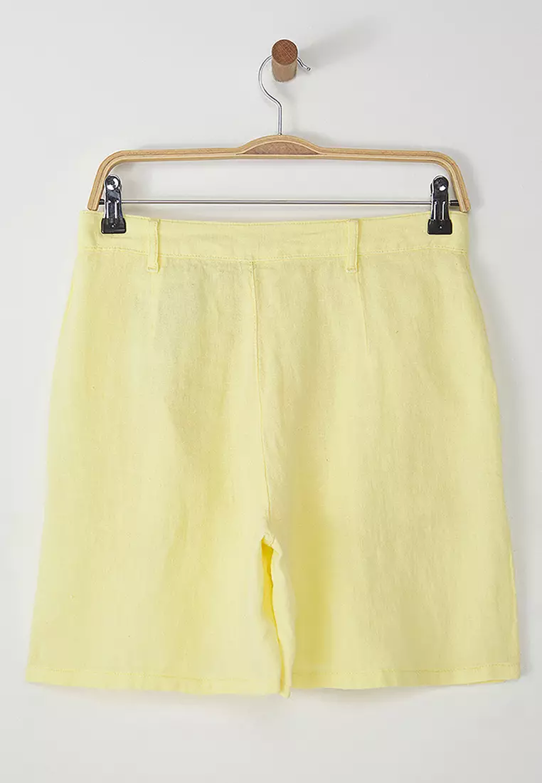 Yellow Pleated High Waist Shorts