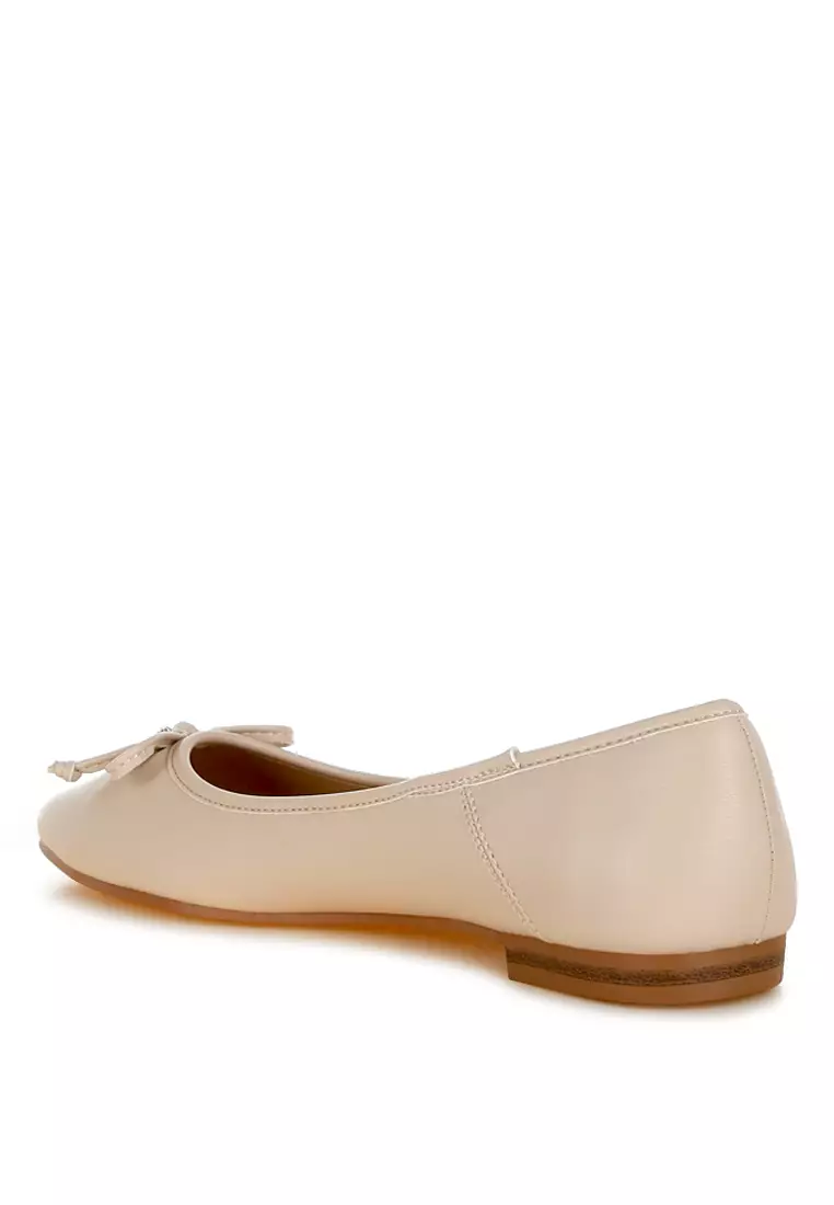 Faux Leather Casual Ballerinas in Beige