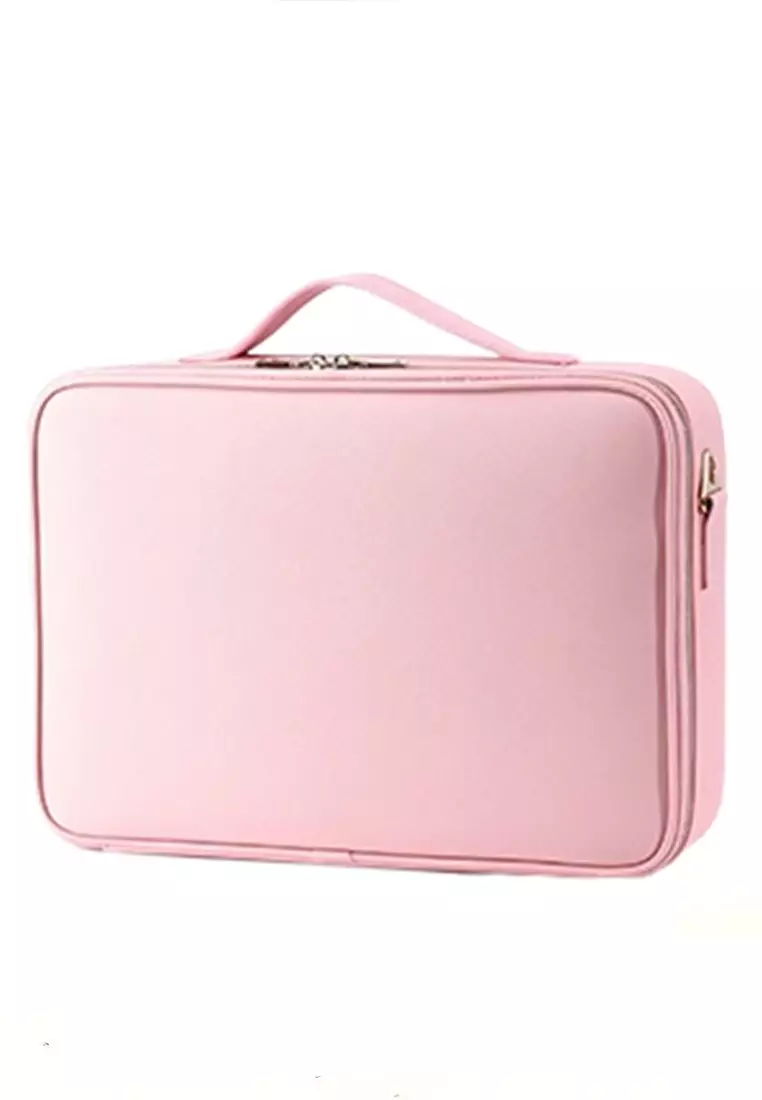 Elmar Tas Organizer Makeup Wanita Kosmetik Portable Travel Two Layer Material Leather ORIGINAL - Pink