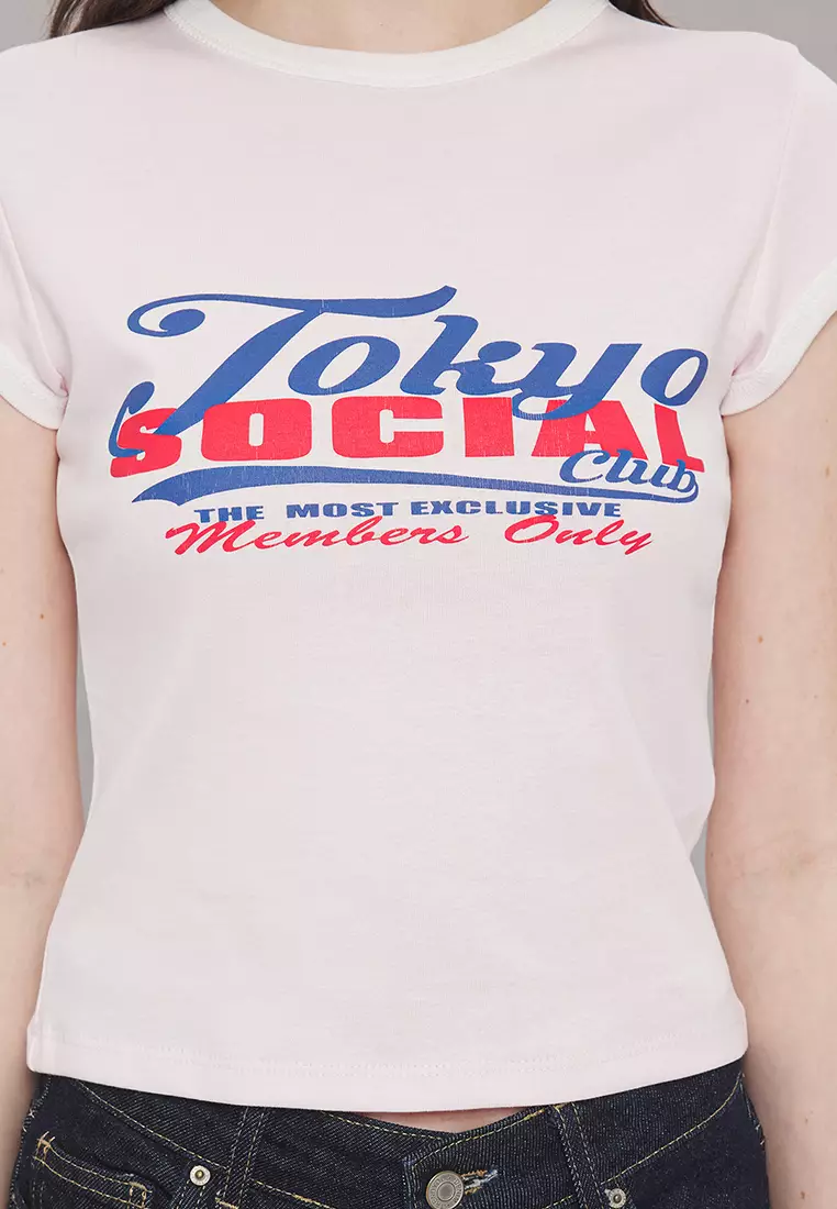 Pink Slogan Print Color Block Fitted Knitted T-Shirt