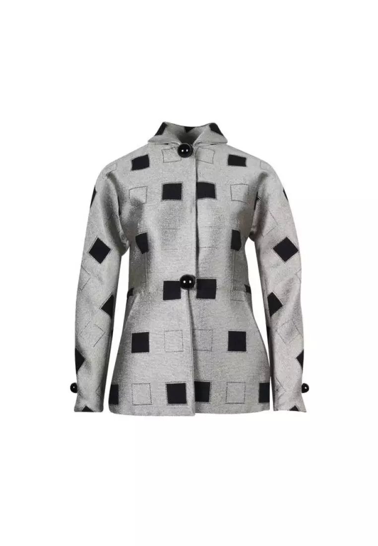 Pre Loved GIORGIO ARMANI Silver Black Peplum Jacket with Resin Balls