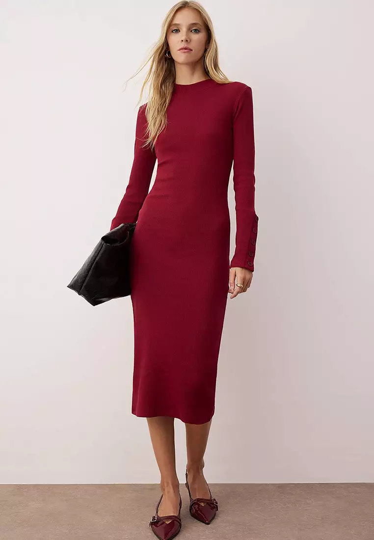 Ladies Dresses Zalora Maroon Dress Buy Trendyol Burgundy Stand Collar  Fitted/Fits-Your-Body Buttoned