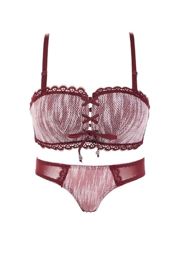 ZITIQUE red Women's Drawstring Bowknot Wireless Lingerie Set (Bra and Underwear) - Wine Red 88443USA569E3AGS_1