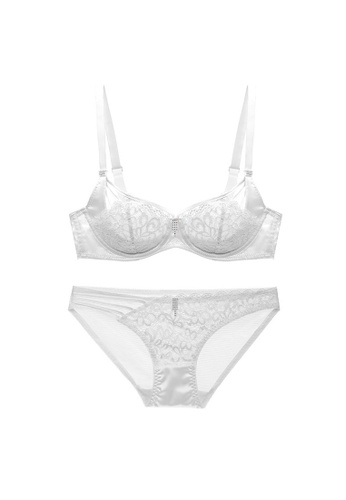 W.Excellence white Premium White Lace Lingerie Set (Bra and Underwear) 79661USB4FA0C4GS_1