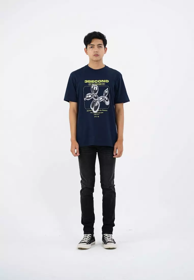 3Second Men's T-Shirt Short Sleeve Regular Fit Cotton Y2K OL-C600425