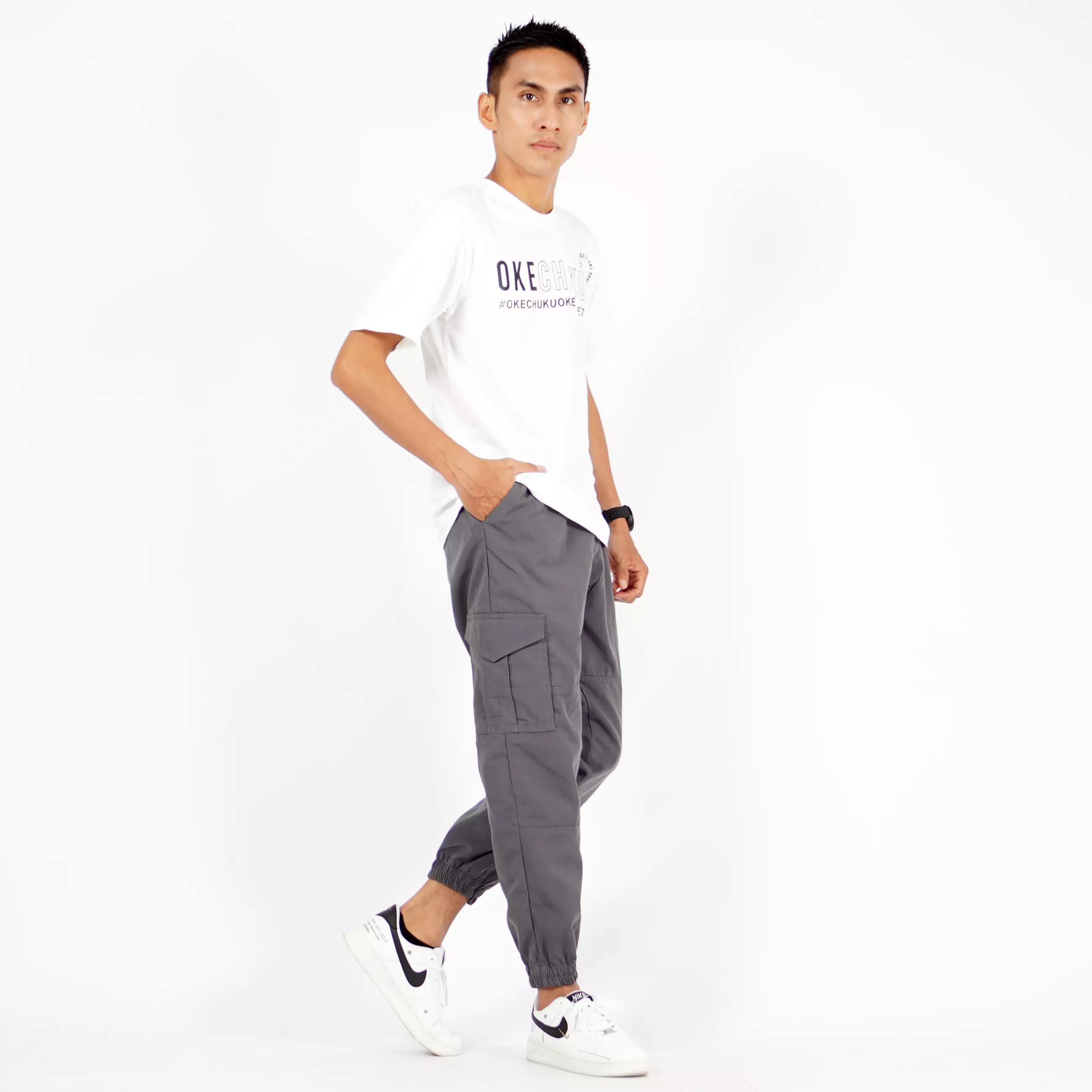 DAVE Celana Cargo Abu- abu Jogger Pants Pria Celana Cargo Pria - ABU