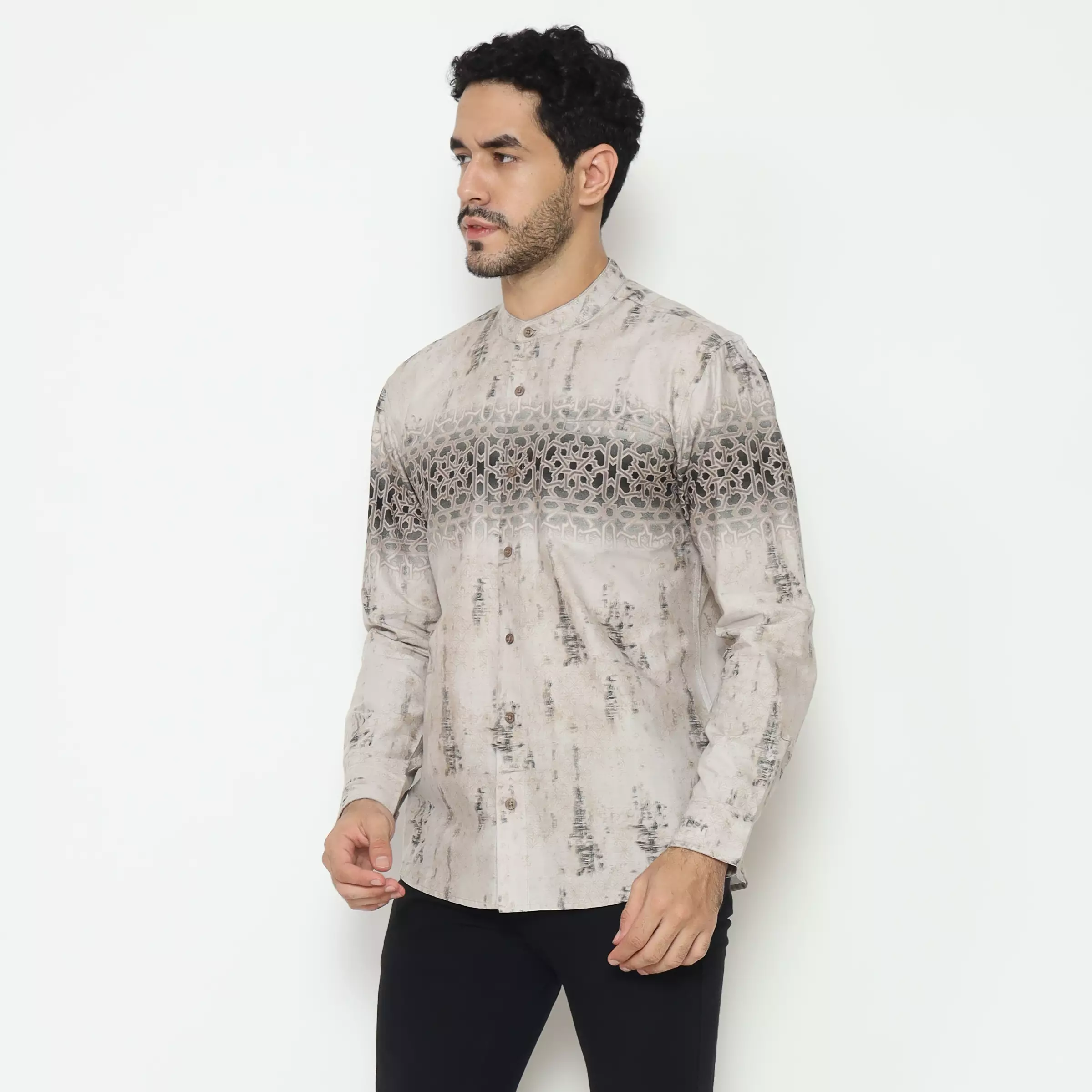 AMK Kemeja Koko Printing Pria Lengan Panjang KK Zayed L/s Khaki