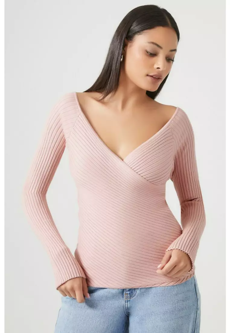 Ribbed surplice sweater outlet