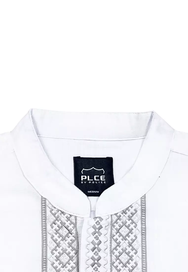 POLICE Kemeja Koko Bordir Cotton Slub Regular Fit Lengan Panjang Pria