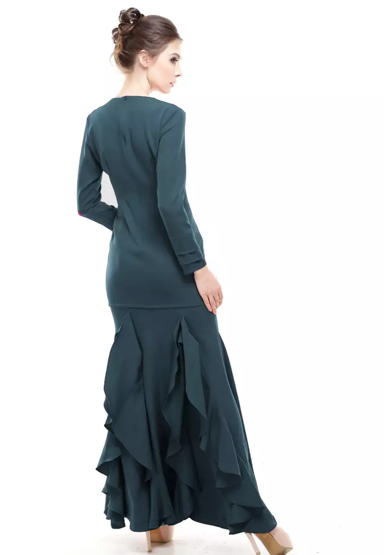 Zerra Kurung Modern Ruffle Skirt in Emerald