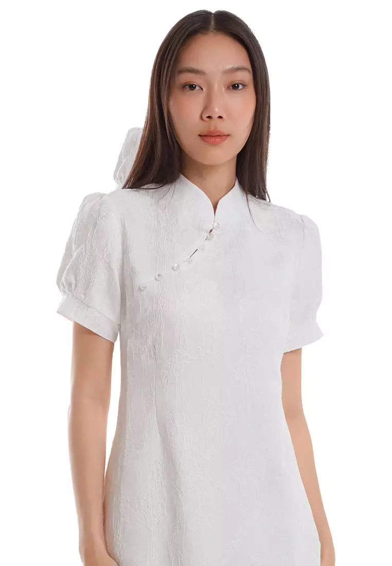 Forest Ladies CNY Cheongsam Short Sleeve Dress - 885129-02White