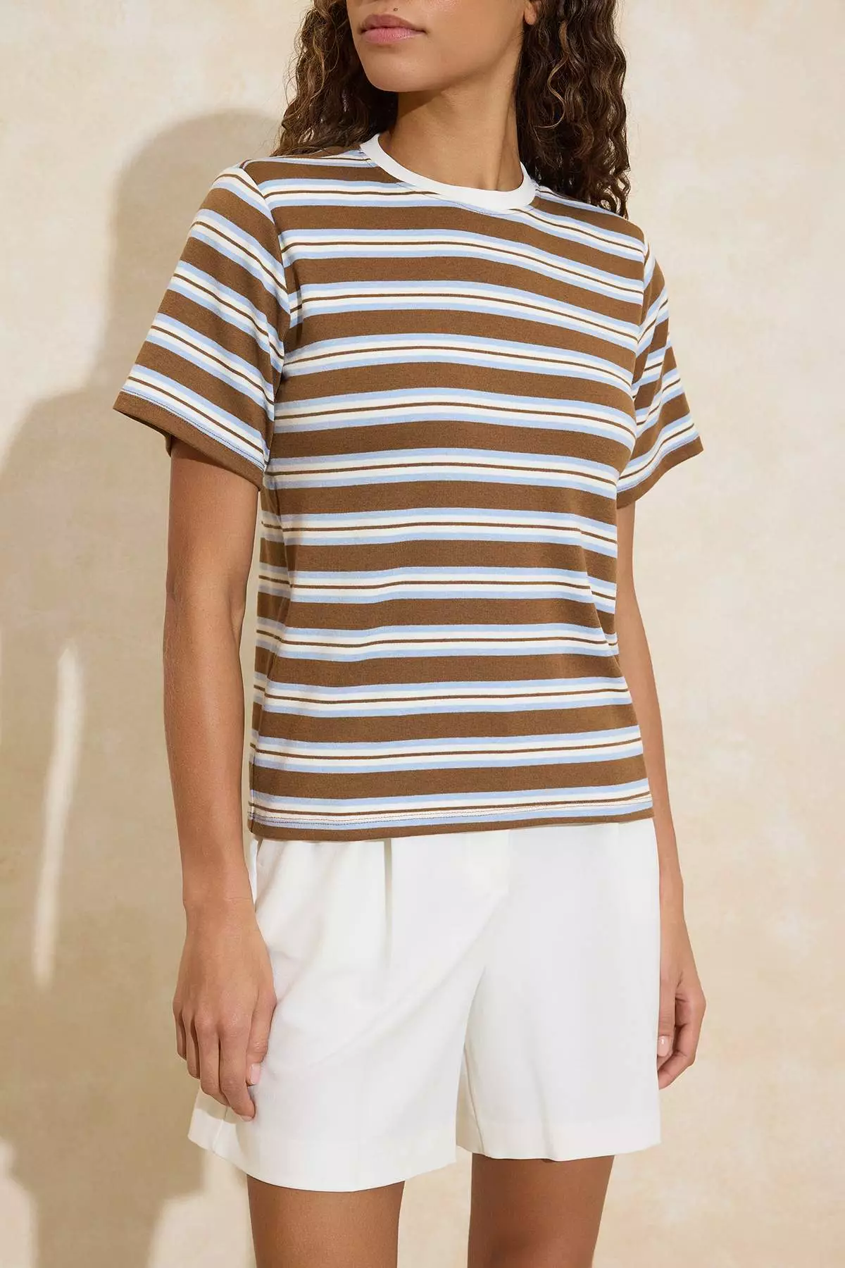 Blue Striped Regular/Normal Fit Short Sleeve Tok 1% Cotton Shoulder Pad Knitted T-Shirt Twoss26Ts31