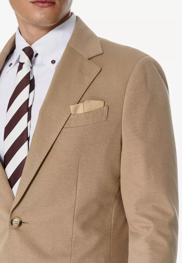 卡其涼感彈力針織休閒西裝外套