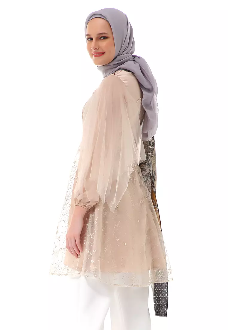 Bulan Tunik Atasan Wanita Series Couple Batik Lengan Panjang  Premium Style Couple Series High Quality - Cream