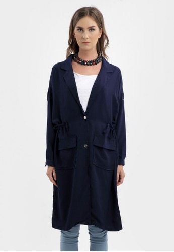 Long Blazer with Button in Navy