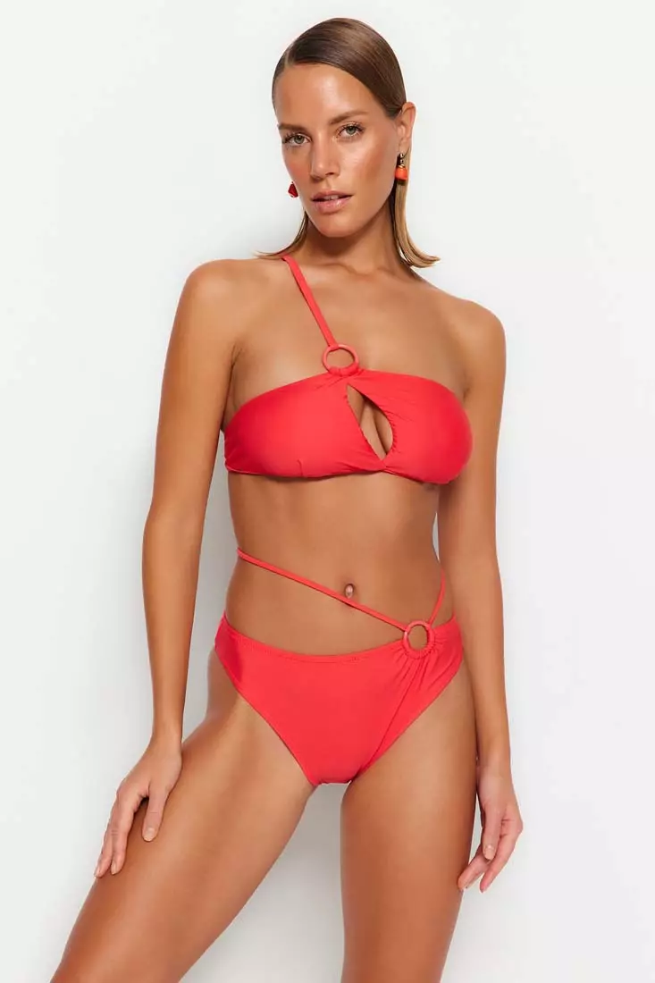 Buy Trendyol Red One Shoulder Cut Out Windowed Bikini Top 2024