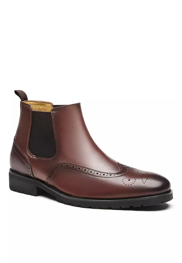 Brogue Sandpapery Suede Chelsea boots