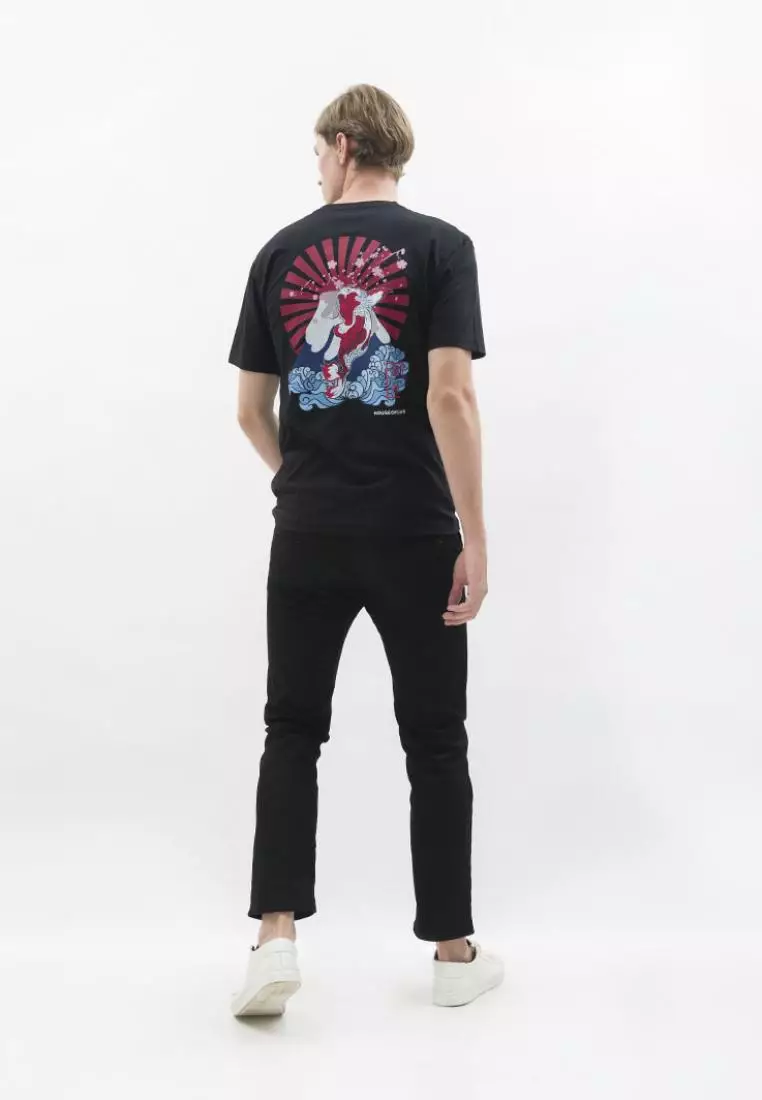 Kaos hitam t shirt polos houseofcuff motif Koi Fuji READY HINGGA 4XL